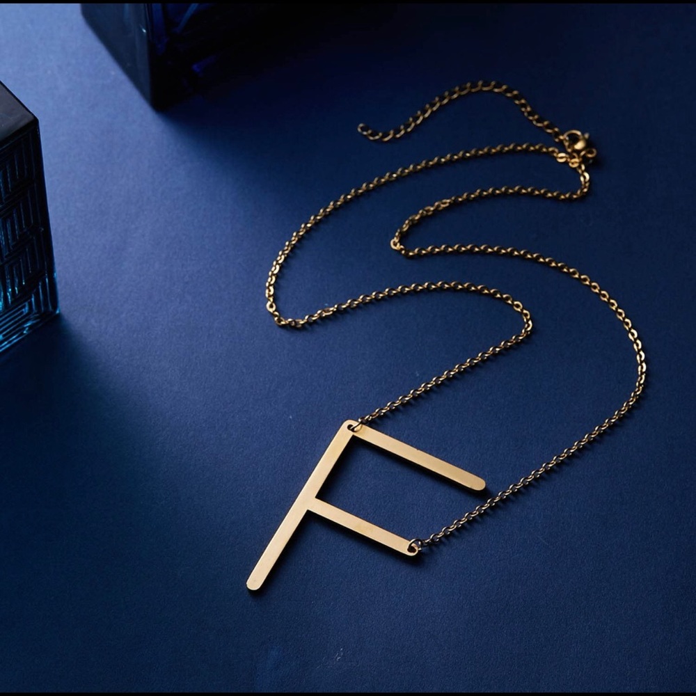 Brass ‘F’ Initial Necklace - Picture 3 of 4